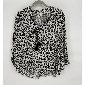 Calvin Klein Leopard Print Tie Blouse Ruffle Sleeves Size 22/24W Long Sleeves